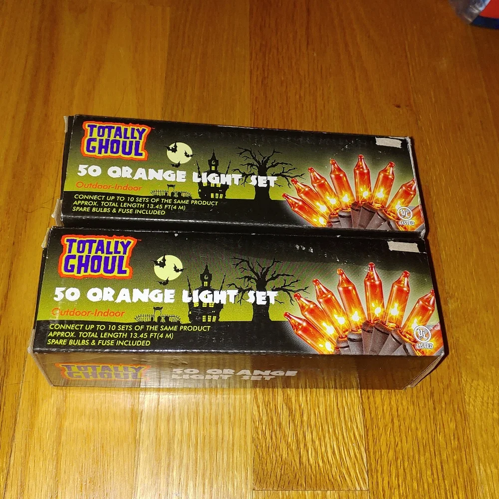 2 Set Totally Ghoul Halloween 50 Orange String Lights Set Indoor/Outdoor Vintage